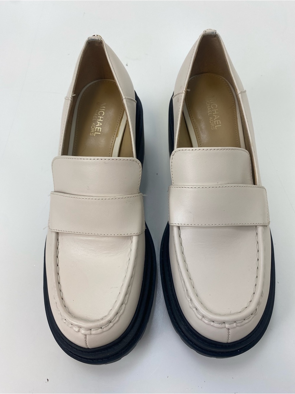 Michael Kors Cream Leather Platform Penny Loafers
